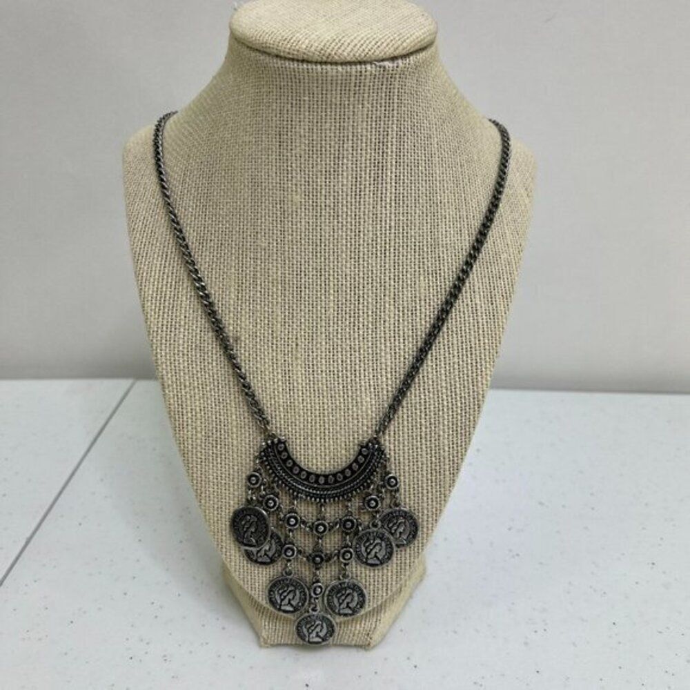 Lovisa Coin Necklace Tribal Charm Silver Tone Boho Dangle Revival Look Queen Use